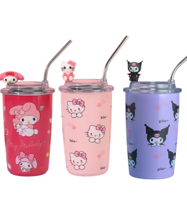 Vaso con pitillo 500 ml personajes animados