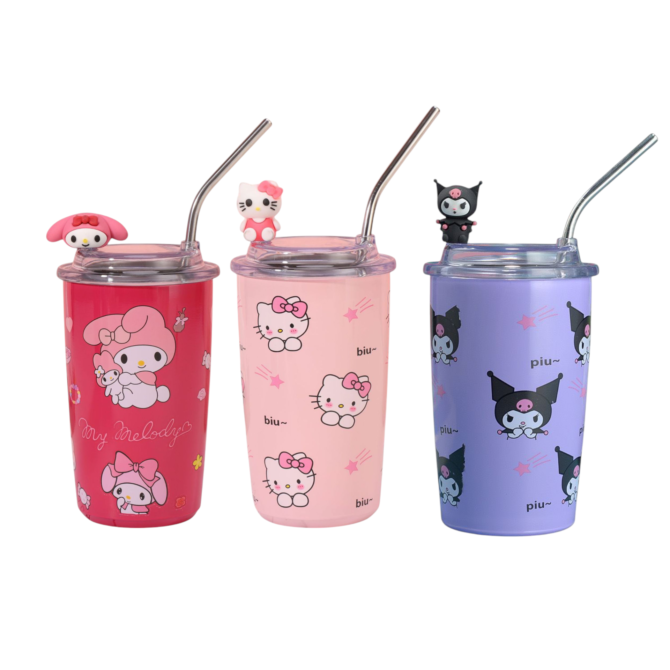 Vaso con pitillo 500 ml personajes animados