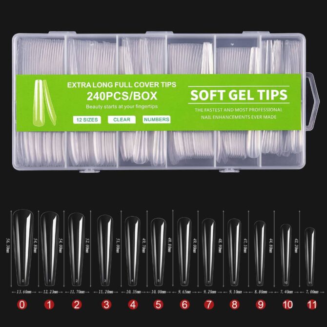 Uñas De Soft Gel Extra Largas XXL Forma Coffin 240 Piezas